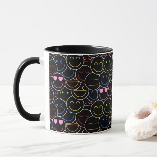 Neon Emoji Coffee Mok: moderne retro-vibes Mok (Met donut)