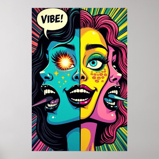 Neon Emoties: Storing in het Raster Poster (Voorkant)
