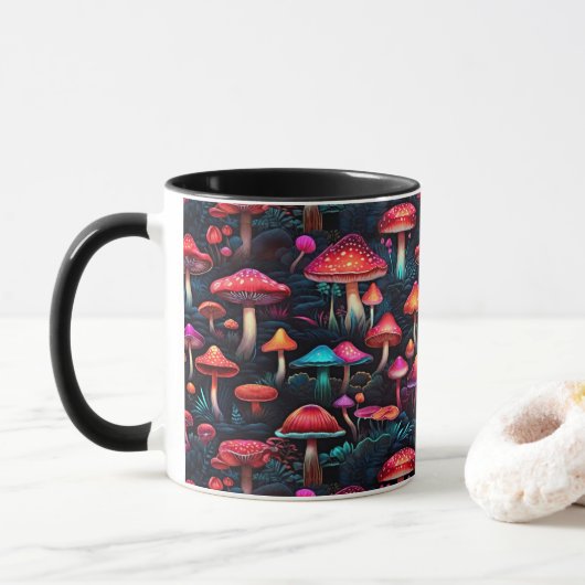 Neon Enchanted Mushroom Forest Mug Mok (Met donut)