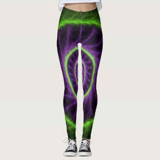 Neon Energiespiraal – Groene en Paarse Fractale We Leggings