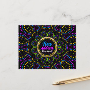 Neon Energy Mandala We Zijn Verhuisd Nieuw Adres Aankondigingskaart
