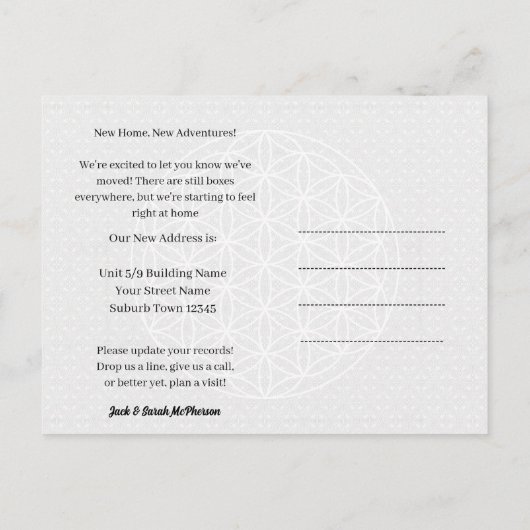 Neon Energy Mandala We've Moved New Address Aankondigingskaart (Achterkant)