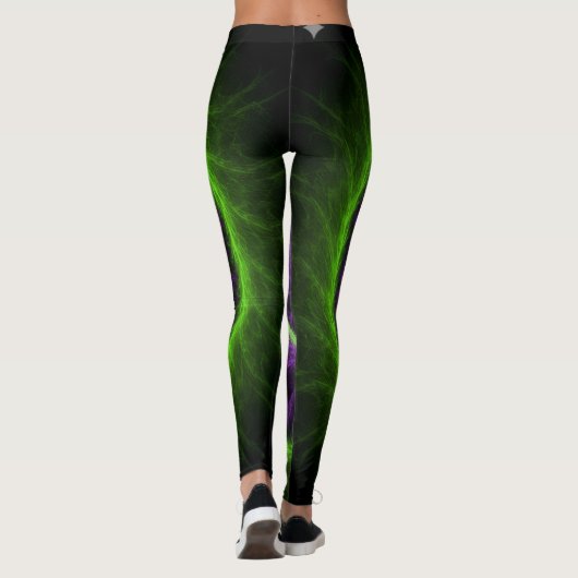Neon Energy Spiral – Green & Purple Fractal Vortex Leggings (Achterkant)
