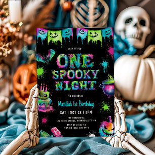 Neon enge Halloween 1e verjaardag Kaart