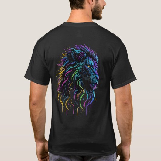 Neon esthetische retro leeuw artistiek t-shirt (Achterkant)