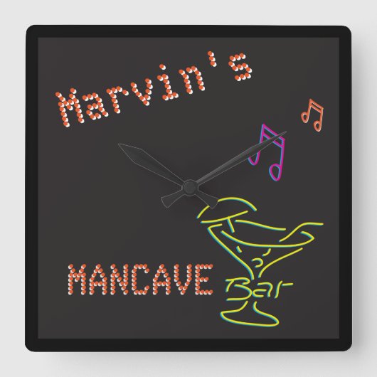 Neon Fake Mancave Tavern Two Vierkante Klok (Voorkant)