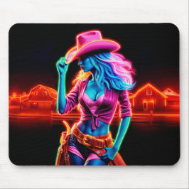 Neon fantasie cowgirl in gloeiende ranch omgeving muismat