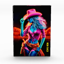 Neon fantasie cowgirl in gloeiende ranch setting fotoblokken