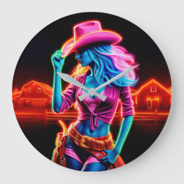 Neon fantasie cowgirl in gloeiende ranch setting grote klok