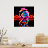 Neon fantasie cowgirl in gloeiende ranch setting poster (Keuken)