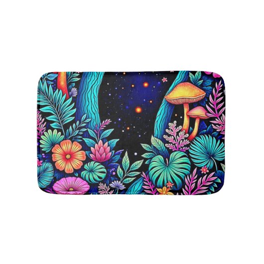 Neon Fantasy Bos Nacht Gloeiend Design Badmat (Voorkant)