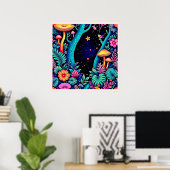Neon Fantasy Bos Nacht Glow Ontwerp Poster (Thuiskantoor)