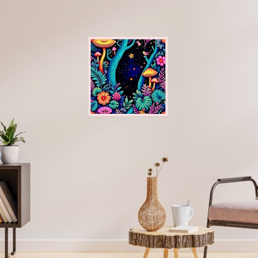 Neon Fantasy Bos Nacht Glow Ontwerp Poster (Woonkamer 3)