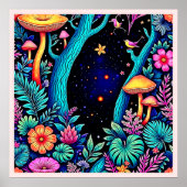 Neon Fantasy Bos Nacht Glow Ontwerp Poster (Voorkant)