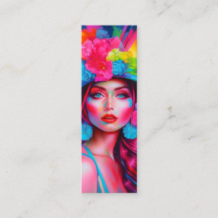 Neon Fantasy Floral Portrait Bladwijzer Mini Visitekaartje