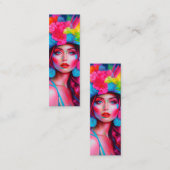 Neon Fantasy Floral Portrait Bladwijzer Mini Visitekaartje (Voorkant / Achterkant)