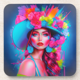 Neon Fantasy Floral Portret Bier Onderzetter