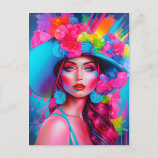 Neon Fantasy Floral Portret Briefkaart