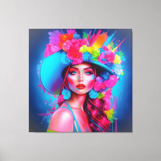 Neon Fantasy Floral Portret Canvas Afdruk (Voorkant)