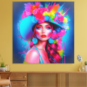 Neon Fantasy Floral Portret Canvas Afdruk (Insitu (Woonkamer))
