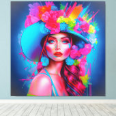 Neon Fantasy Floral Portret Canvas Afdruk (Insitu (Houten vloer))