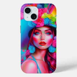 Neon Fantasy Floral Portret iPhone 15 Case