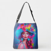 Neon Fantasy Floral Portret Crossbody Tas (Achterkant)
