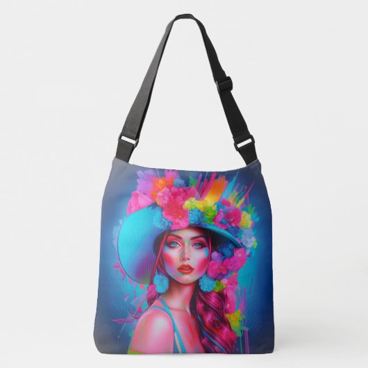 Neon Fantasy Floral Portret Crossbody Tas (Voorkant)
