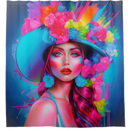 Neon Fantasy Floral Portret Douchegordijn (Voorkant)