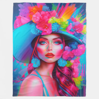 Neon Fantasy Floral Portret Fleece Deken