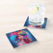 Neon Fantasy Floral Portret Glazen Onderzetter (Schuin)