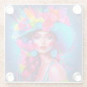 Neon Fantasy Floral Portret Glazen Onderzetter (Achterkant)