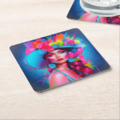 Neon Fantasy Floral Portret Kartonnen Onderzetters (Schuin)