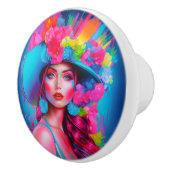 Neon Fantasy Floral Portret Keramische Knop (Rechts)