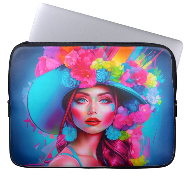 Neon Fantasy Floral Portret Laptop Sleeve (Voorkant)