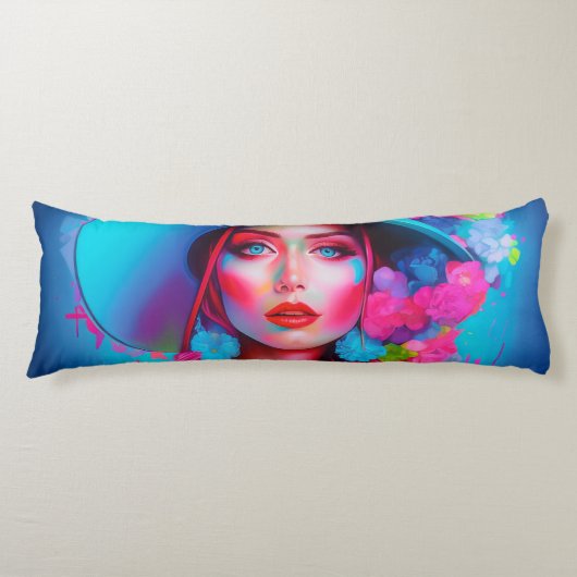 Neon Fantasy Floral Portret Lichaamskussen (Voorkant)