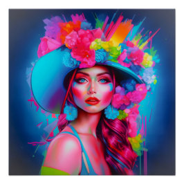 Neon Fantasy Floral Portret Perfect Poster