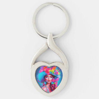 Neon Fantasy Floral Portret Sleutelhanger