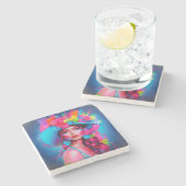 Neon Fantasy Floral Portret Stenen Onderzetter (Zijkant)