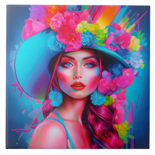 Neon Fantasy Floral Portret Tegeltje
