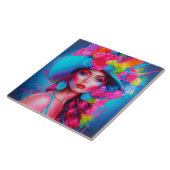 Neon Fantasy Floral Portret Tegeltje (Zijkant)