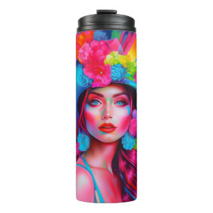 Neon Fantasy Floral Portret Thermosbeker