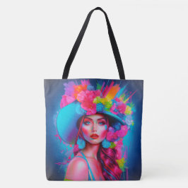 Neon Fantasy Floral Portret Tote Bag