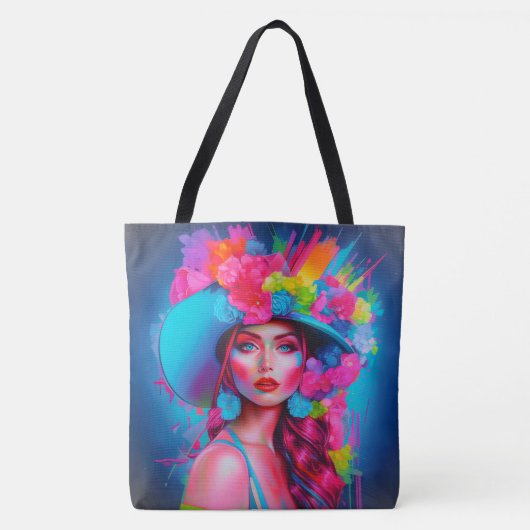 Neon Fantasy Floral Portret Tote Bag (Voorkant)