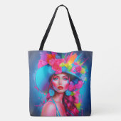 Neon Fantasy Floral Portret Tote Bag (Achterkant)