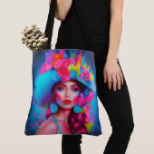 Neon Fantasy Floral Portret Tote Bag (Dichtbij)