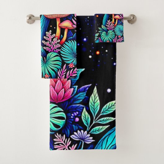Neon Fantasy Forest Night Glow Design Bad Handdoek (Insitu)