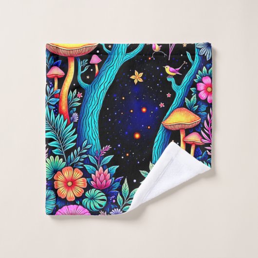 Neon Fantasy Forest Night Glow Design Bad Handdoek (Wasdoekje)