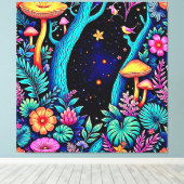 Neon Fantasy Forest Night Glow Design Canvas Afdruk (Insitu (Houten vloer))