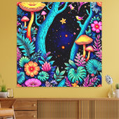 Neon Fantasy Forest Night Glow Design Canvas Afdruk (Insitu (Woonkamer))